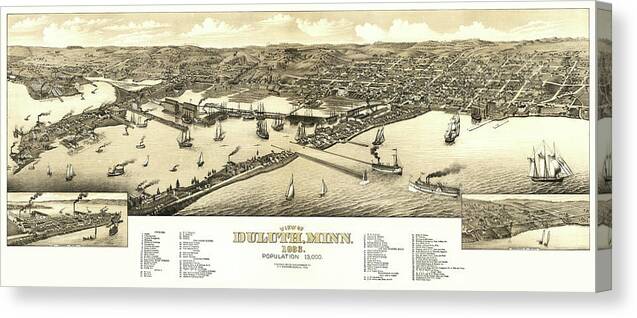 Duluth Canvas Print featuring the drawing Duluth, Minnesota, 1883 by Henry Wellge