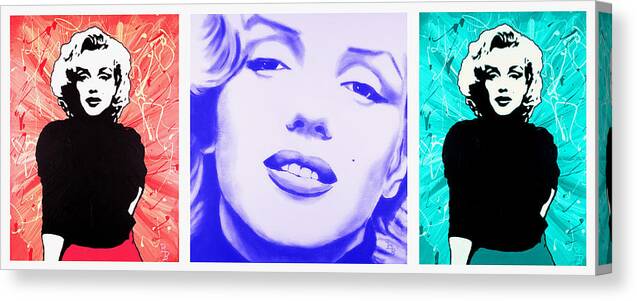 Marilyn Monroe Canvas Print featuring the painting Marilyn Monroe 3 Panel Hollywood Color Splash by Bob Baker