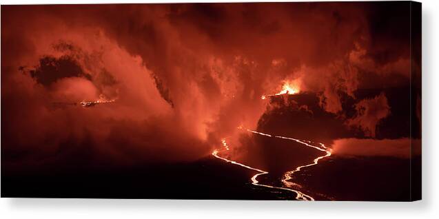 Mauna Loa Canvas Print featuring the photograph Mauna Loa Lava Flow Panorama at Night by Christopher Johnson