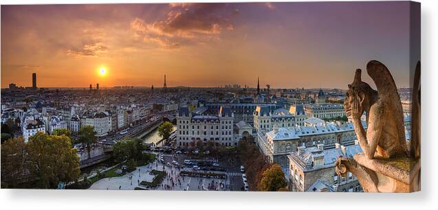 Panoramic Canvas Print featuring the photograph Panaramic view from Notre Dame by Yves LAMBERT