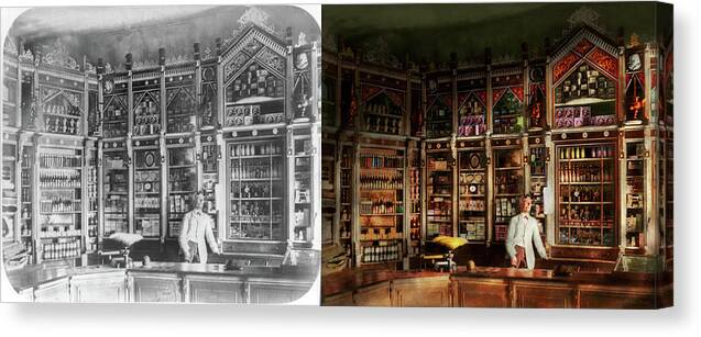 Pharmacist Canvas Print featuring the photograph Pharmacy - A Russian Pharmacy 1885 - Side by Side by Mike Savad