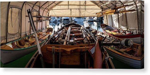 Wooden Boats Canvas Print featuring the photograph Vintage Rowing Club Boats by Tony Locke