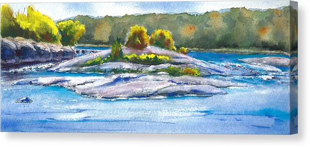 River Canvas Print featuring the painting Whitemouth River Falls by Ruth Kamenev