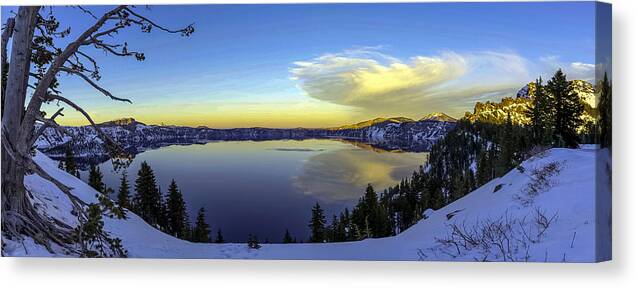 Crater Lake Canvas Print featuring the photograph Crater Lake Panorama by Mike Ronnebeck