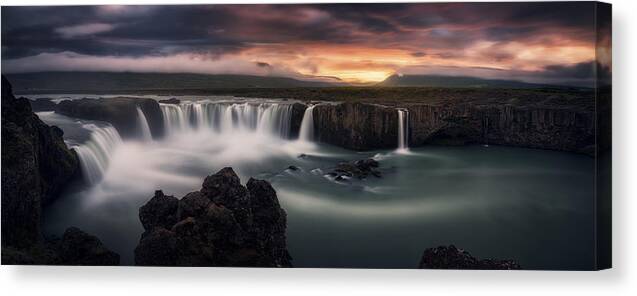 Waterfall Canvas Print featuring the photograph Fire And Water by Stefan Mitterwallner