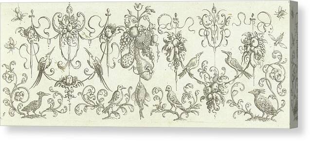 Ornament Canvas Print featuring the drawing Garlands With Fruits And Cherubs, Print Maker Henry Le Roy by Henry Le Roy And Michiel Le Blon And Anonymous