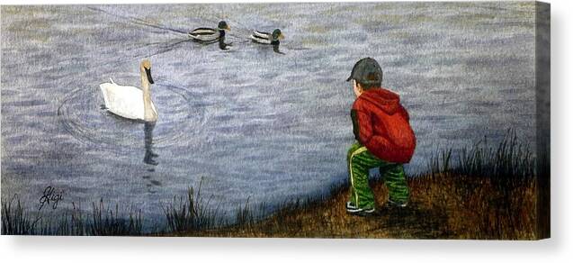 Water Canvas Print featuring the painting Innocent Curiosity by Gigi Dequanne