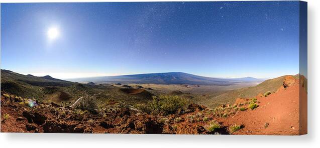 Mauna Kea Canvas Print featuring the photograph Mauna Loa Moonlight Panorama by Jason Chu