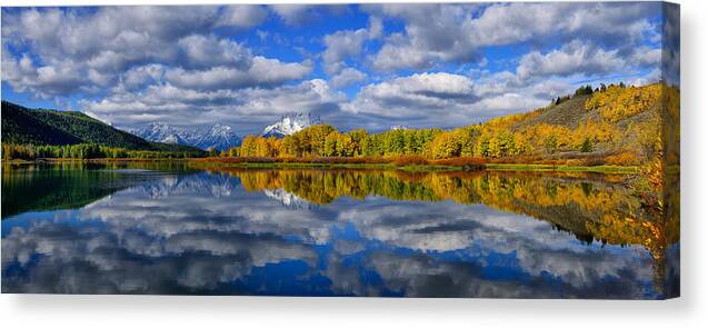 Oxbow Bend Canvas Print featuring the photograph Oxbow Bend Peak Autumn Panorama by Greg Norrell