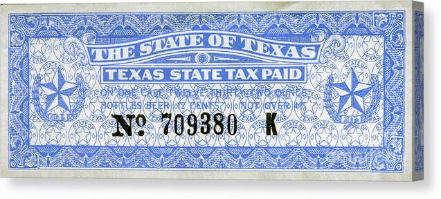 Texas Beer Tax Stamp Canvas Print featuring the photograph Texas Beer Tax Stamp by Jon Neidert