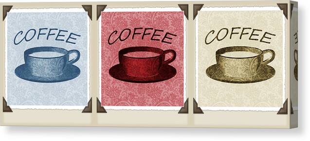 Coffee Canvas Print featuring the digital art Coffee Flowers Scrapbook Triptych 2 by Angelina Tamez