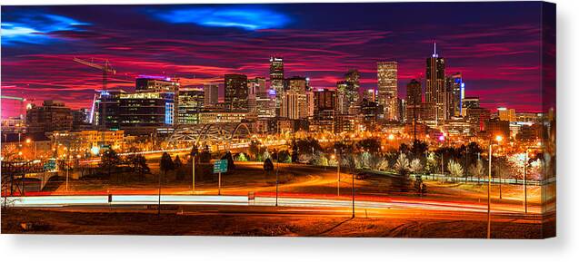 Denver Canvas Print featuring the photograph Denver Skyline Sunrise by Darren White