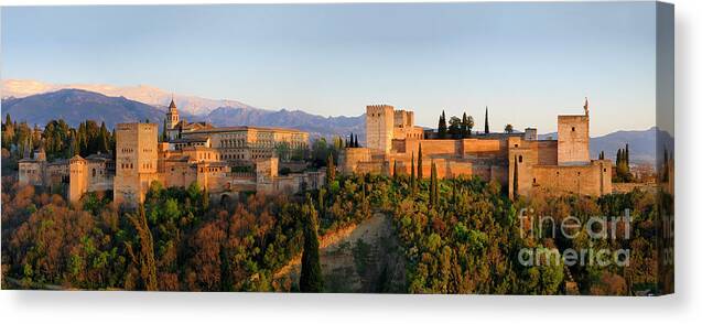 Sunset Canvas Print featuring the photograph La Alhambra, Sierra Nevada. Spain. by Guido Montanes Castillo
