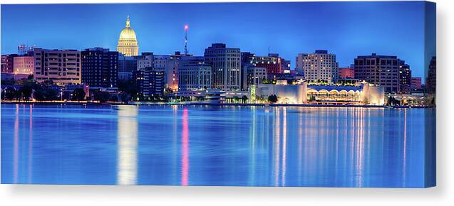 Capitol Canvas Print featuring the photograph Madison Skyline Reflection by Sebastian Musial