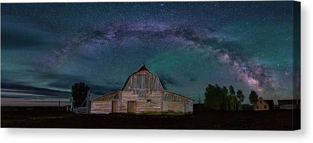 Moulton Barn Canvas Print featuring the photograph Milky Way Arch Over Moulton Barn by Michael Ash