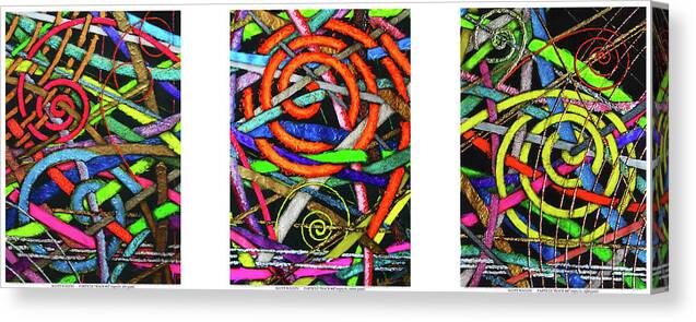 Abstract Canvas Print featuring the painting Particle Track Forty-seven Triptych by Scott Wallin
