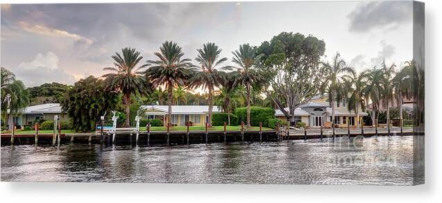 Lauderdale Canvas Print featuring the photograph Sunset Behind Residential Palms by Ules Barnwell