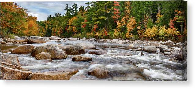 Albany New Hampshire Canvas Print featuring the photograph Swift River runs through fall colors by Jeff Folger