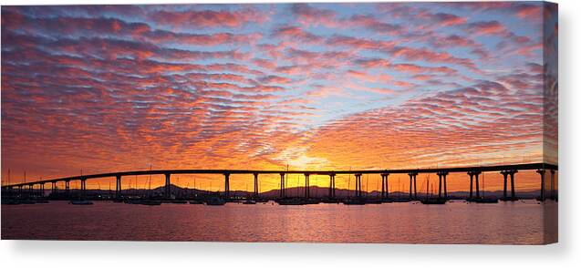 Coronado Bridge Canvas Print featuring the photograph The Break of Dawn In Coronado by Jeremy McKay