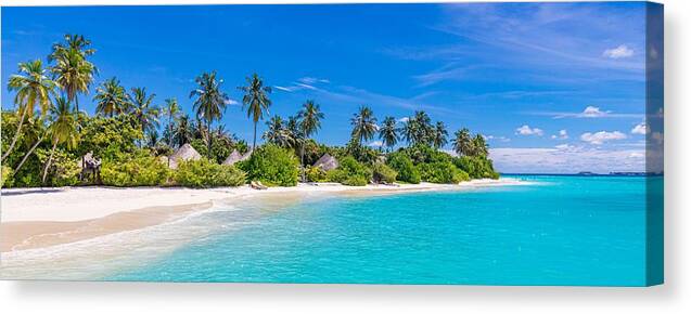 Landscape Canvas Print featuring the photograph Tropical Beach, Maldives. Jetty Pathway #2 by Levente Bodo