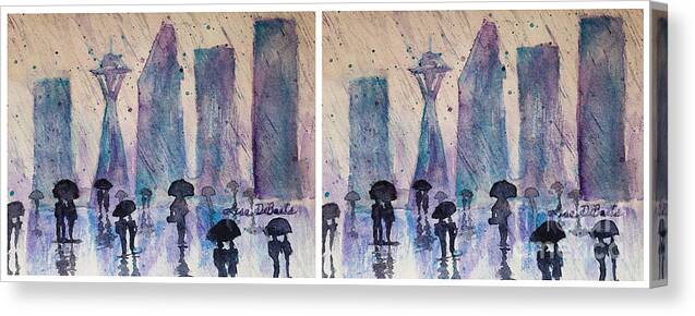 Seattle Skyline Canvas Print featuring the painting Double take by Lisa Debaets