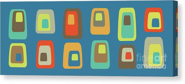  Canvas Print featuring the digital art MidCentury Oblongs on Blue by Donna Mibus