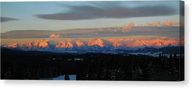 Mountain Canvas Print featuring the photograph Sunrise on Tetons by Carl Moore