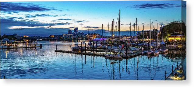 Sunset Canvas Print featuring the digital art Sunset over a Harbor in Victoria British Columbia by SnapHappy Photos