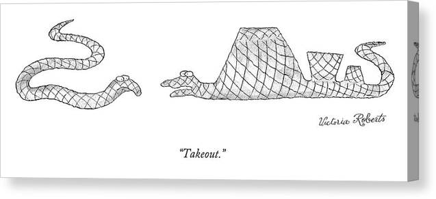 Takeout. Snake Canvas Print featuring the drawing Takeout by Victoria Roberts