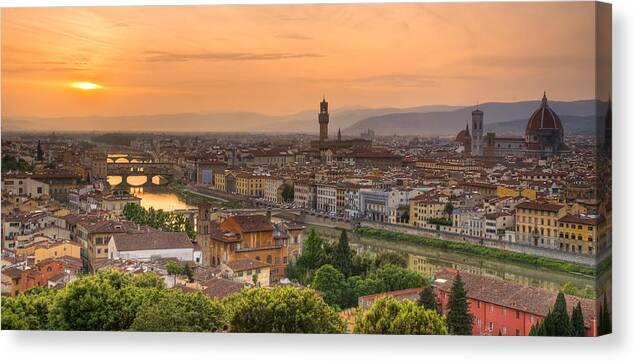 Florence Canvas Print featuring the photograph Florence Sunset #2 by Mick Burkey