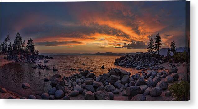 Sand Canvas Print featuring the photograph Sand Harbor Sunset Panorama by Martin Gollery