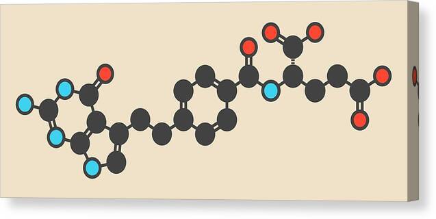 Pemetrexed Canvas Print featuring the photograph Pemetrexed Lung Cancer Drug Molecule #1 by Molekuul