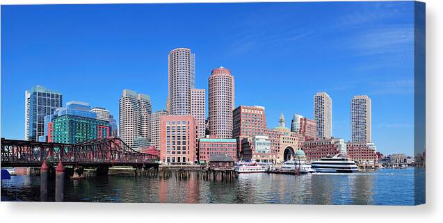 Boston Canvas Print featuring the photograph Boston skyline over water by Songquan Deng