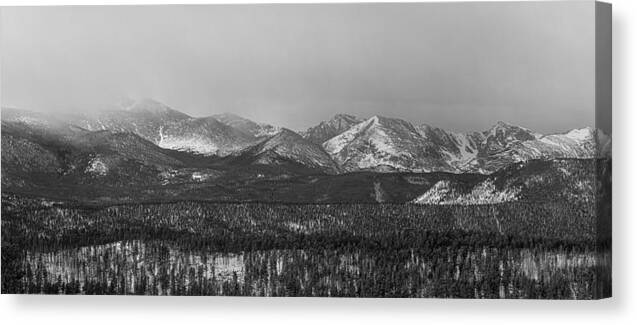 Panoramas Canvas Print featuring the photograph Colorado Rocky Mountain Continental Divide Panorama BW Pt1 by James BO Insogna