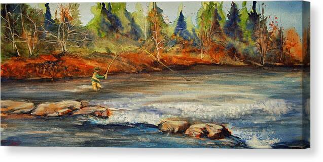 Fisherman Canvas Print featuring the painting Fish On 2 by Jani Freimann