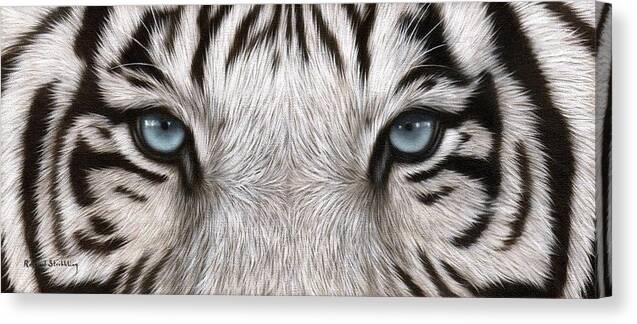 White Tiger Eyes Canvas Print featuring the painting White Tiger Eyes Painting by Rachel Stribbling