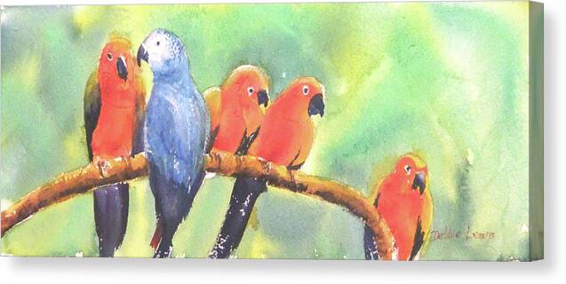 Birds Canvas Print featuring the painting A New Slant on Life by Debbie Lewis