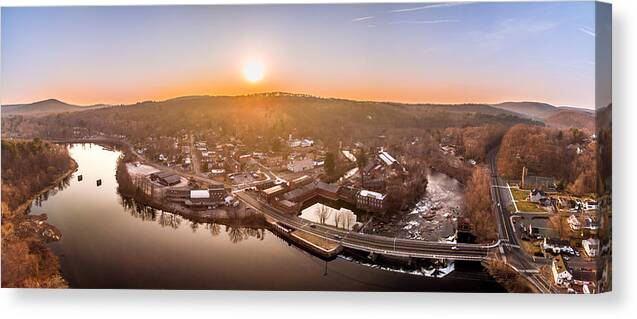 Collinsville Canvas Print featuring the photograph Colinsville, Connecticut Sunrise Panorama #1 by Mike Gearin