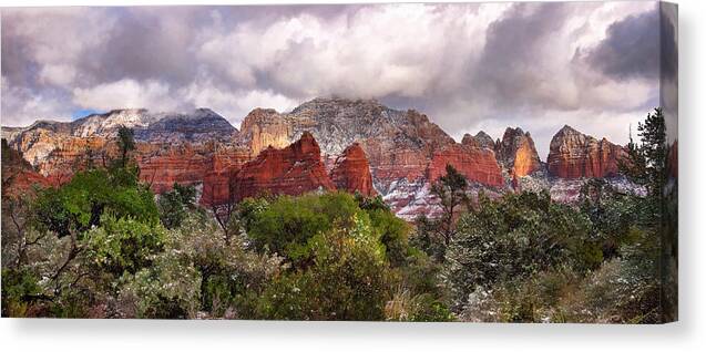 Landscape Canvas Print featuring the photograph Snow in Heaven Panorama #1 by Leda Robertson