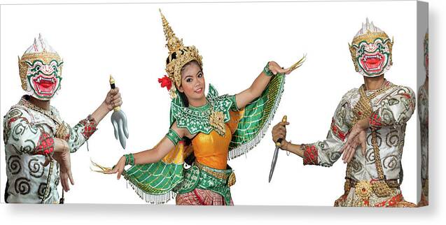 Art Canvas Print featuring the photograph Portrait of Thai young lady in an ancient Thailand dance #3 by Anek Suwannaphoom