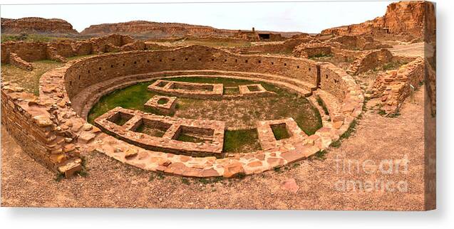 Pueblo Bonito Great Kiva Canvas Print featuring the photograph Chaco Culture Grand Kiva by Adam Jewell