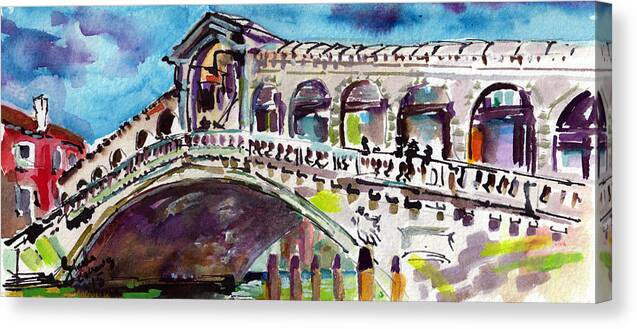Venice Canvas Print featuring the painting Grand Canal Rialto Bridge Venice by Ginette Callaway