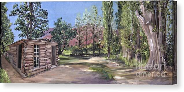 Landscape Canvas Print featuring the painting Josie's Cabin by Nila Jane Autry
