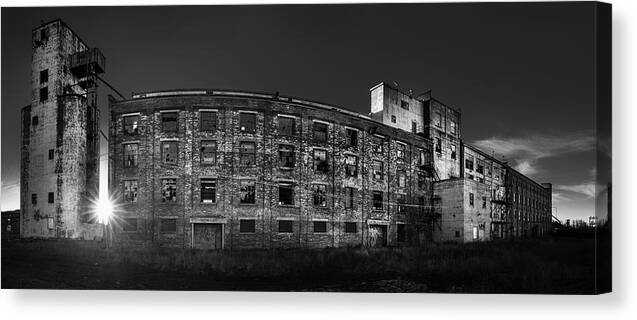 Abandoned Canvas Print featuring the photograph Pano of the Fort William Starch Company at sunset by Jakub Sisak