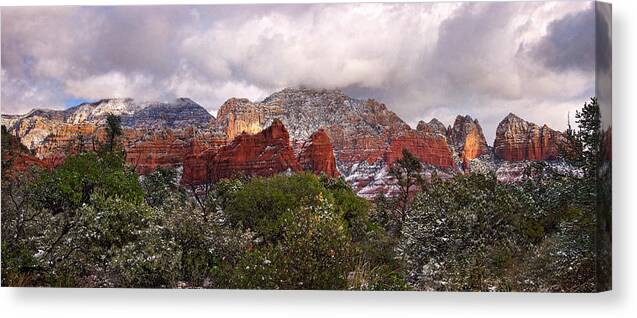 Landscape Canvas Print featuring the photograph Snow in Heaven Panorama by Leda Robertson