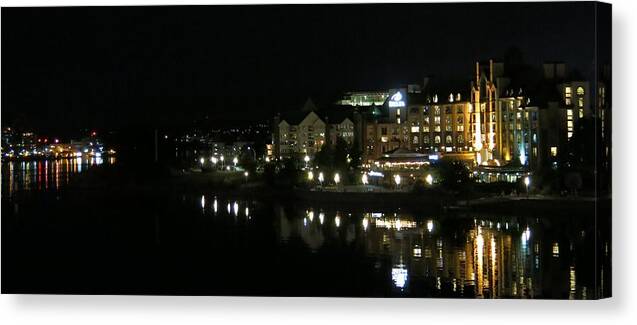 Night Lights Canvas Print featuring the photograph Victoria Harbor Night View by Betty Buller Whitehead