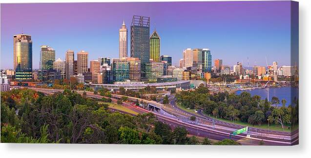 Landscape Canvas Print featuring the photograph Perth. Panoramic Cityscape Image #1 by Rudi1976