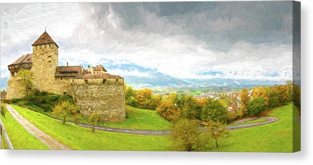 Architecture Canvas Print featuring the digital art Vaduz Castle, Leichtenstein #1 by Rick Deacon