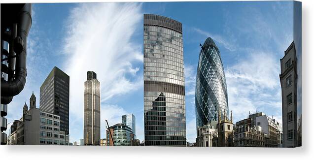 Downtown District Canvas Print featuring the photograph London Skyscrapers by Pkfawcett