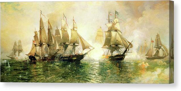 War Of 1812 Canvas Print featuring the painting The Battle of Lake Erie by Julian O. Davidson